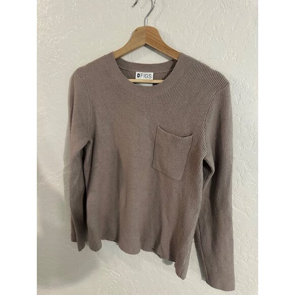 Figs Knit Ribbed Pullover Sweater in Latte Brown - Picture 3 of 11